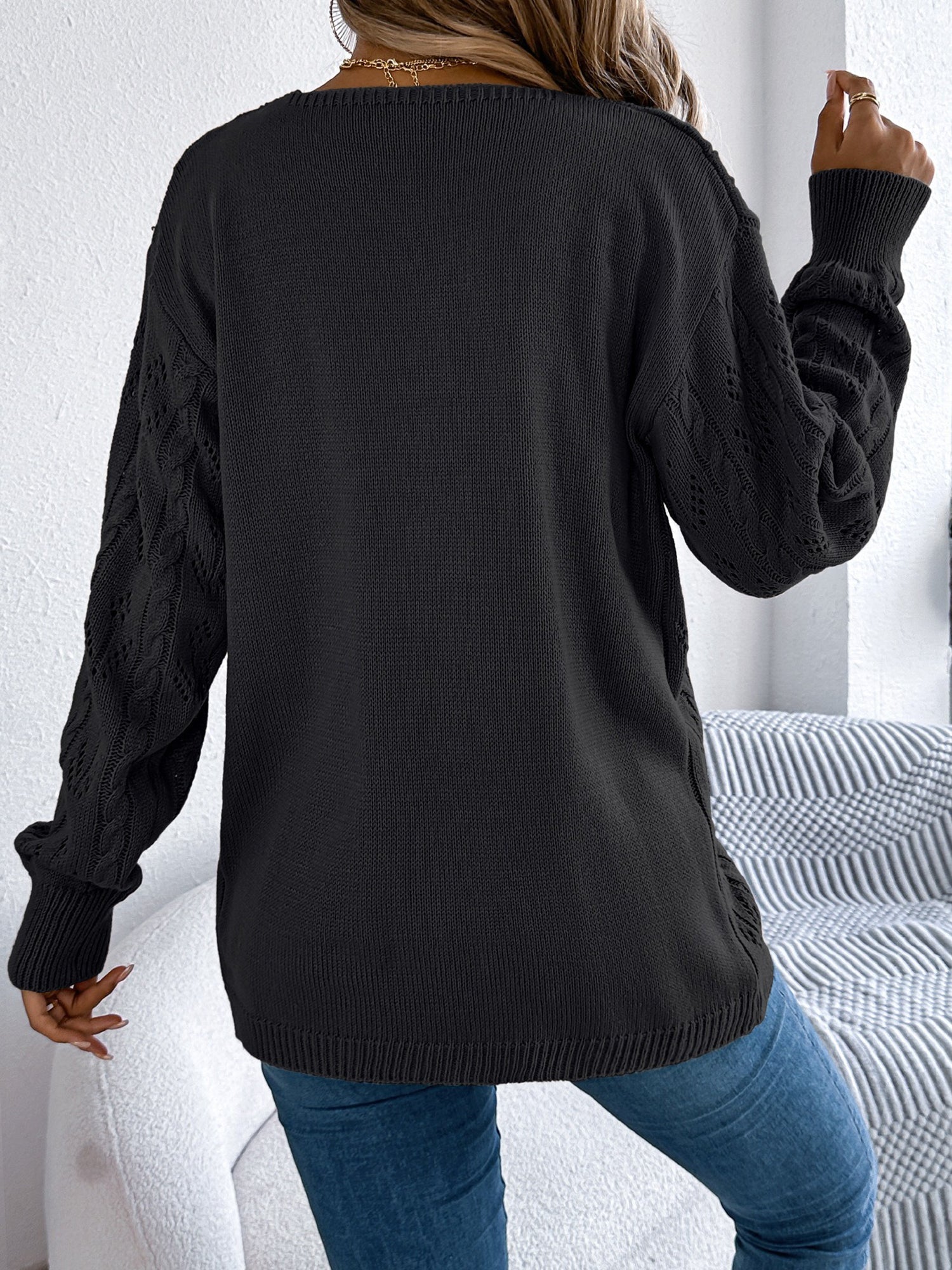 Casual Solid Color Hollow Long Sleeves Cardigan