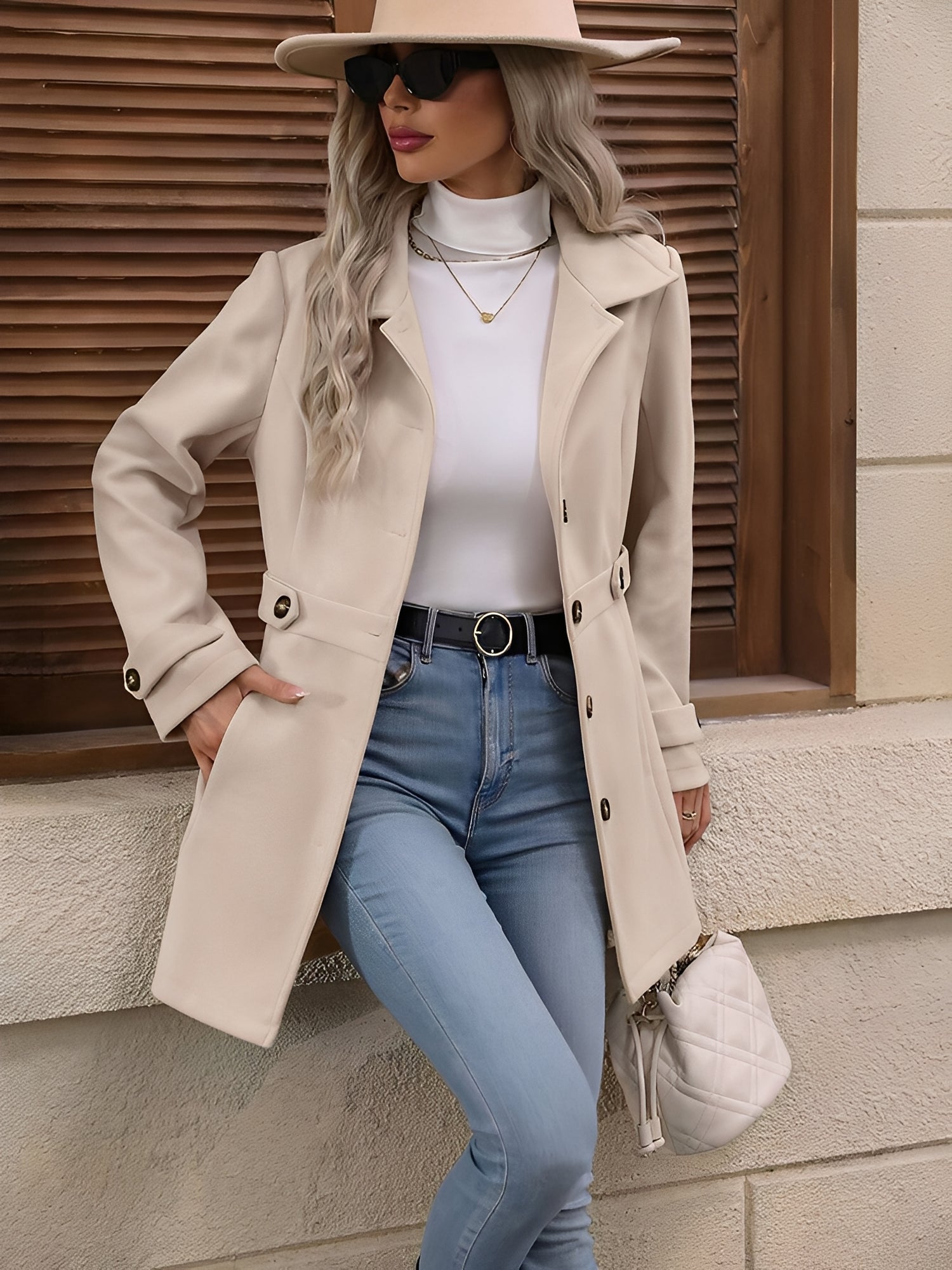 Women's Lapel Long Sleeve Button Down Solid Color Jacket