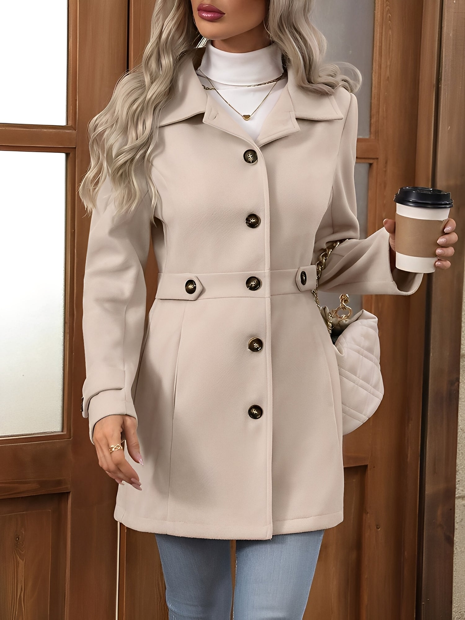 Women's Lapel Long Sleeve Button Down Solid Color Jacket
