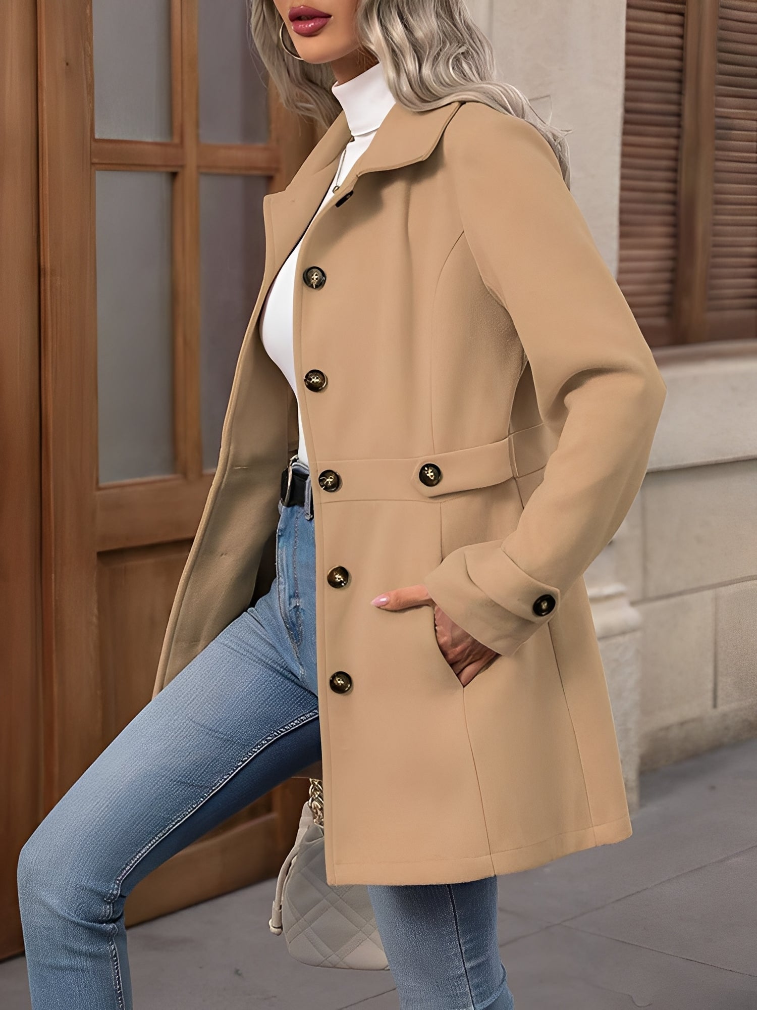 Women's Lapel Long Sleeve Button Down Solid Color Jacket