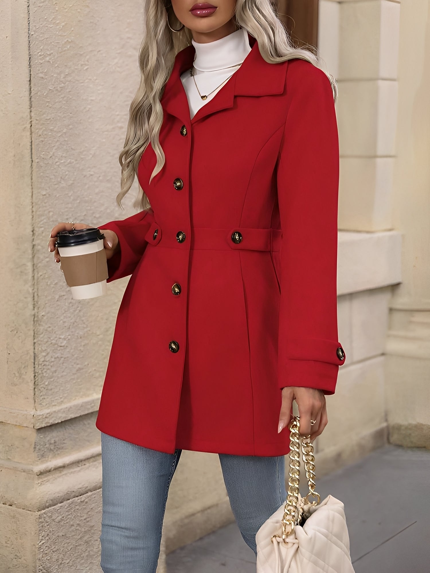 Women's Lapel Long Sleeve Button Down Solid Color Jacket