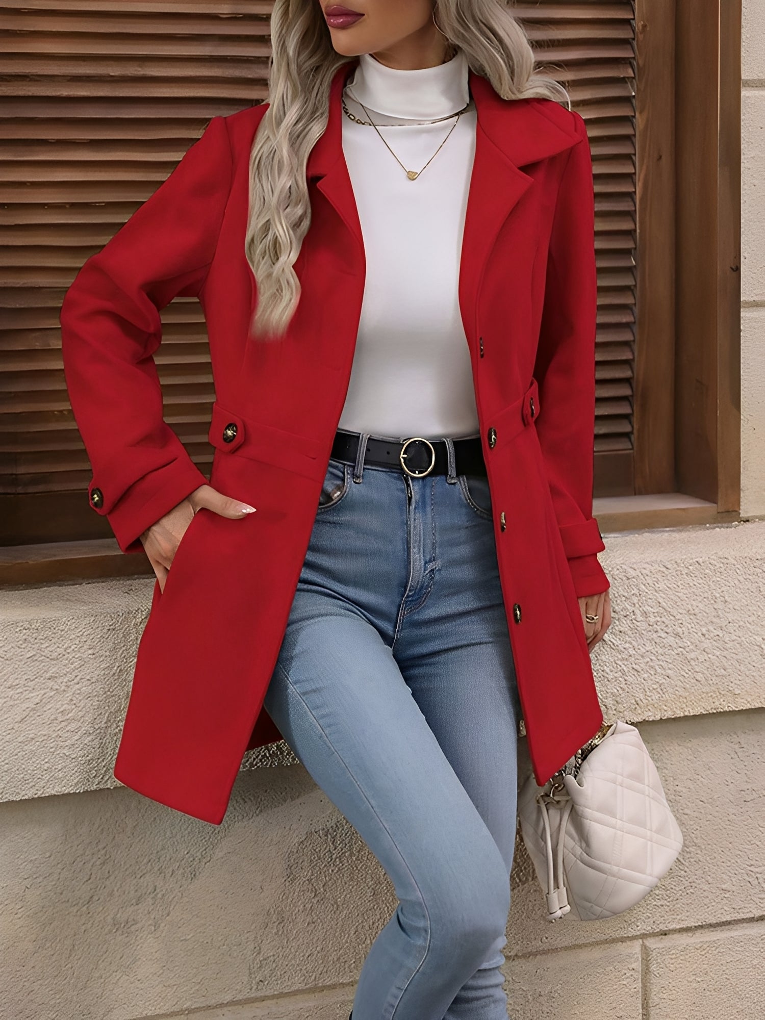 Women's Lapel Long Sleeve Button Down Solid Color Jacket