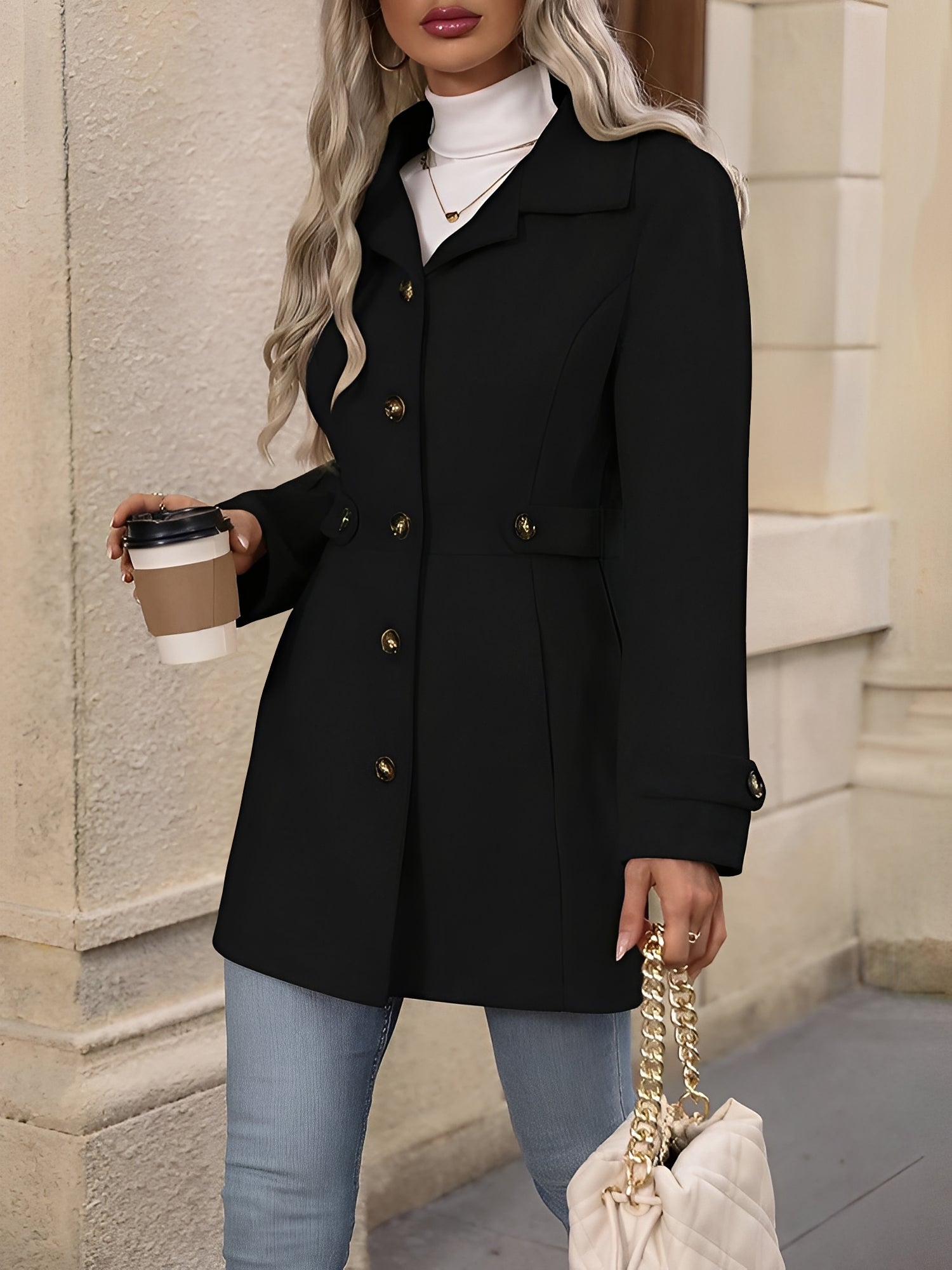 Women's Lapel Long Sleeve Button Down Solid Color Jacket