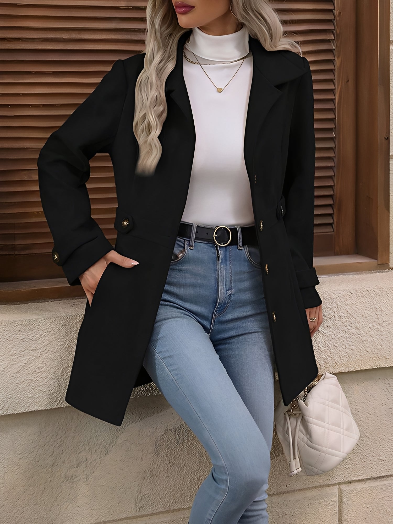 Women's Lapel Long Sleeve Button Down Solid Color Jacket