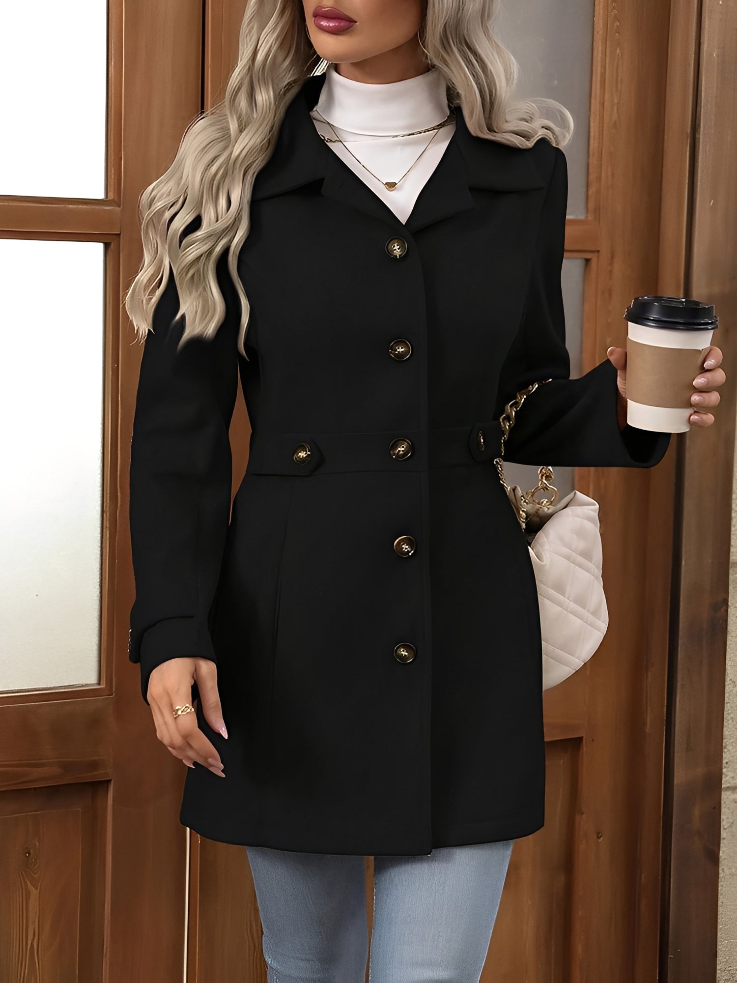 Women's Lapel Long Sleeve Button Down Solid Color Jacket
