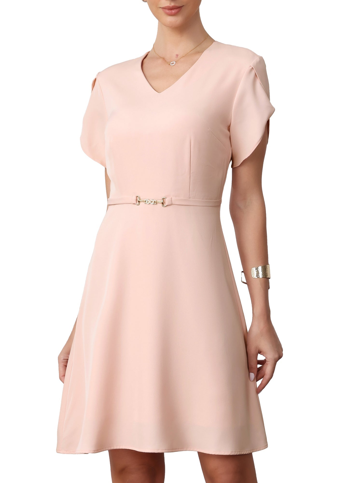 V Neck Petal Sleeve Casual Midi Dress