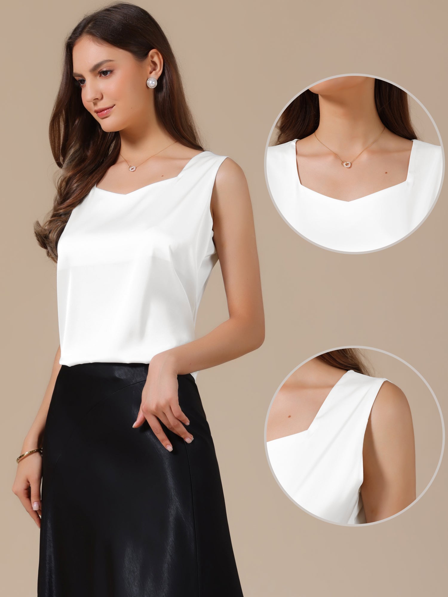 Satin V Neck Dressy Casual Sleeveless Silky Camisole Top