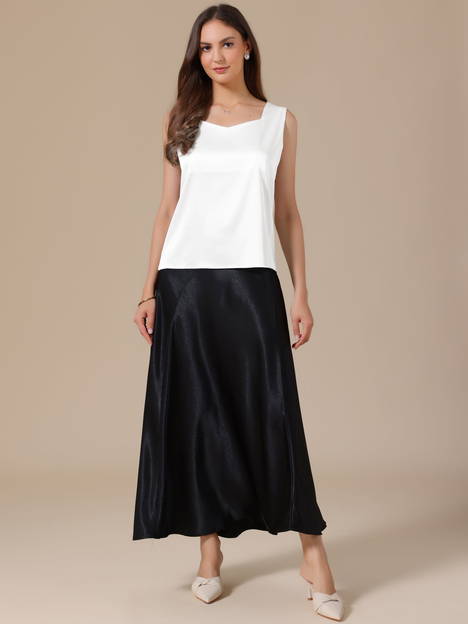 Satin V Neck Dressy Casual Sleeveless Silky Camisole Top