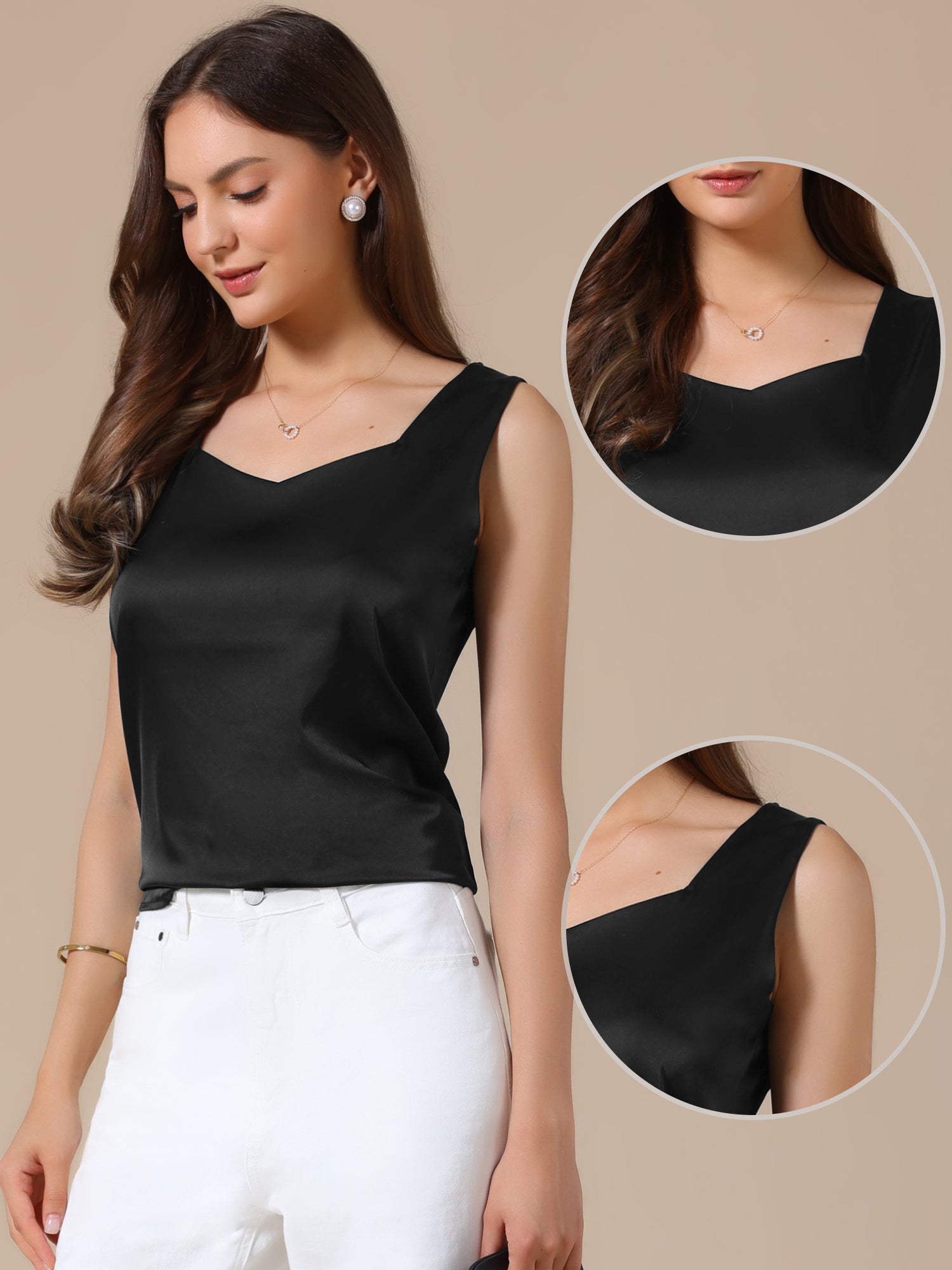 Satin V Neck Dressy Casual Sleeveless Silky Camisole Top