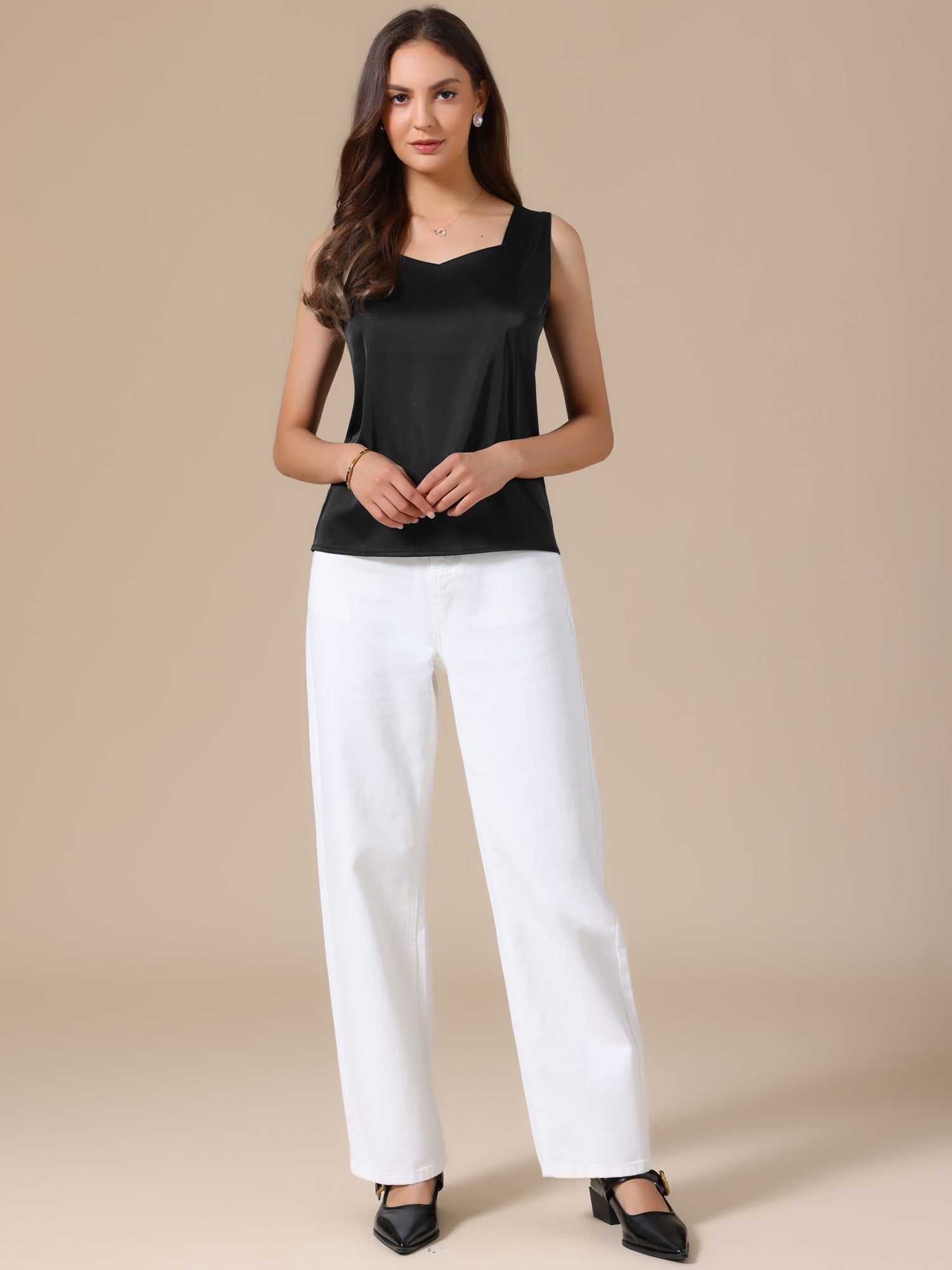 Satin V Neck Dressy Casual Sleeveless Silky Camisole Top