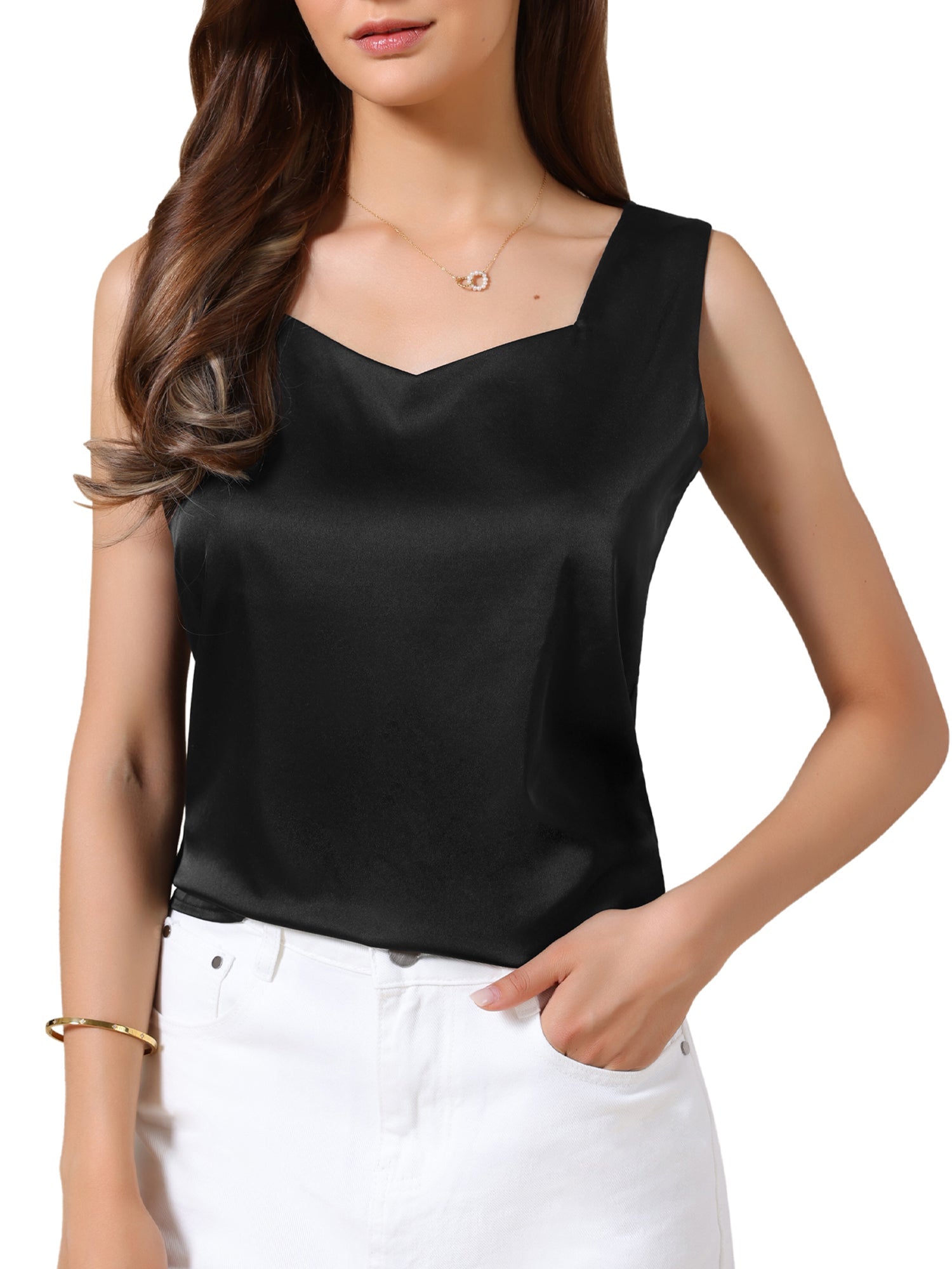 Satin V Neck Dressy Casual Sleeveless Silky Camisole Top