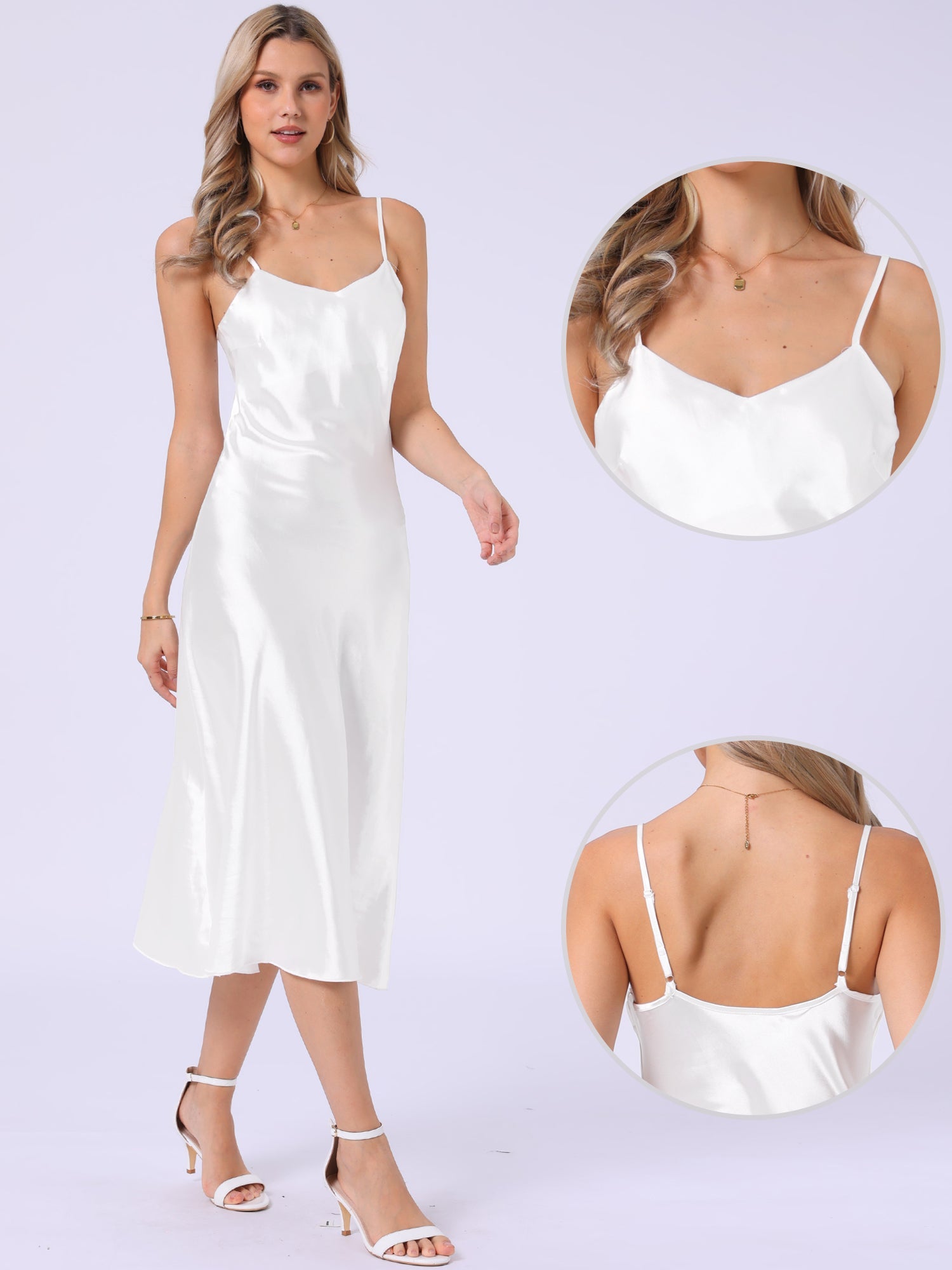 Satin Sleeveless Spaghetti Strap Maxi Dress