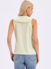 Ruffled Peter Pan Collar Sleeveless Button Down Blouse