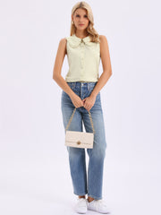 Ruffled Peter Pan Collar Sleeveless Button Down Blouse