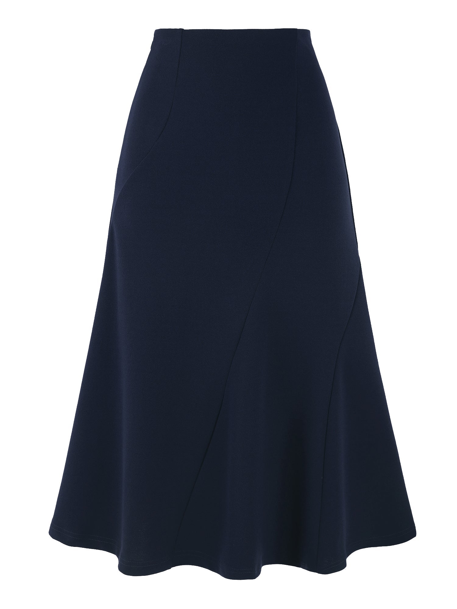 Solid Color Business Casual Midi High Waisted Flared Skirt