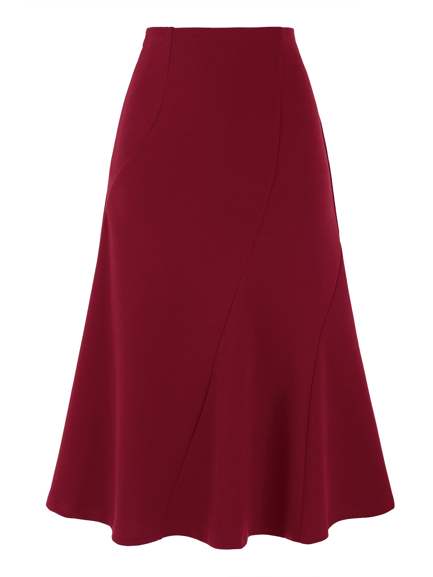 Solid Color Business Casual Midi High Waisted Flared Skirt