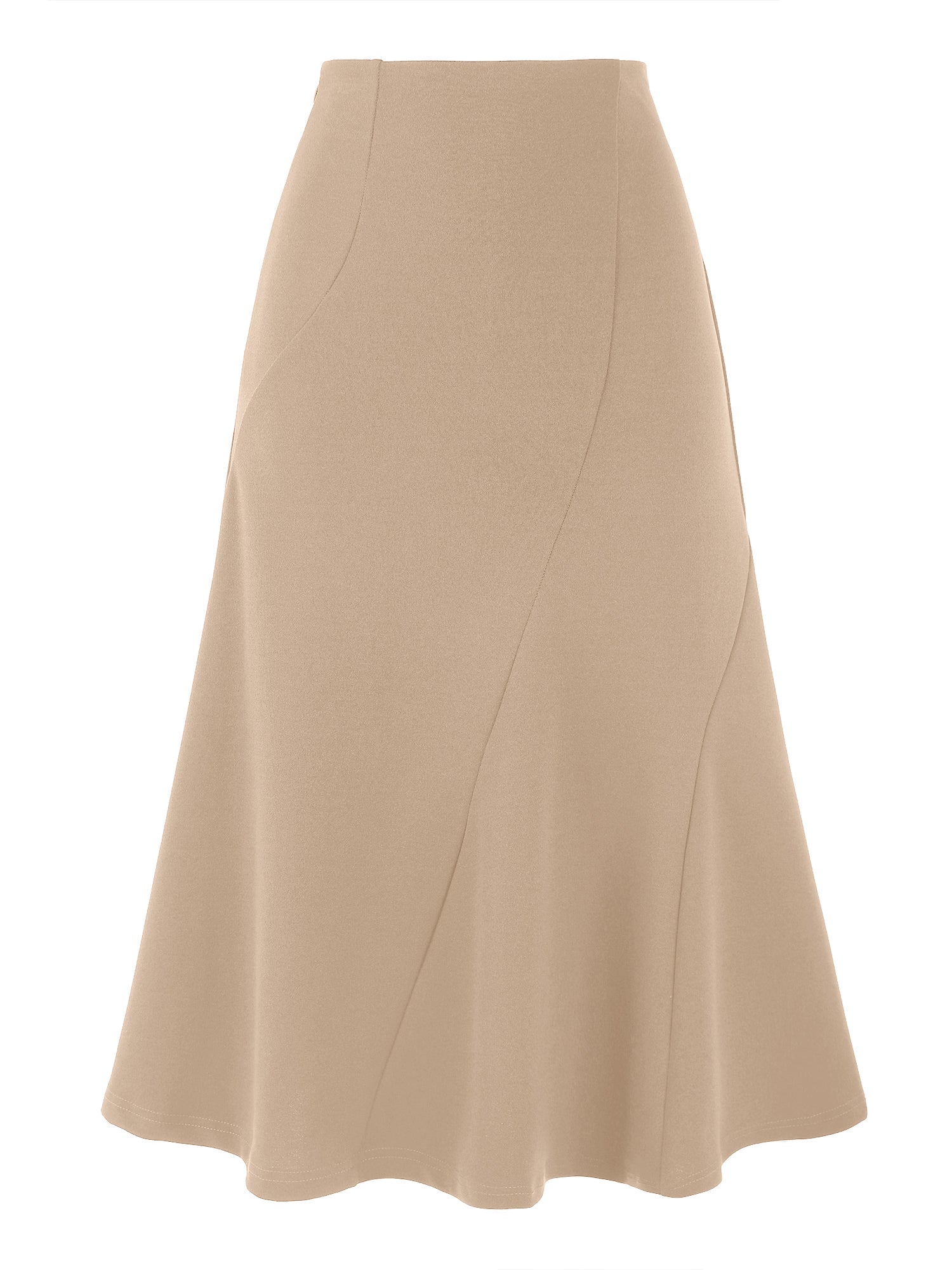 Solid Color Business Casual Midi High Waisted Flared Skirt
