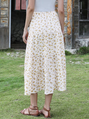 Floral Elastic Waisted Slit A-Line Tiered Long Skirts