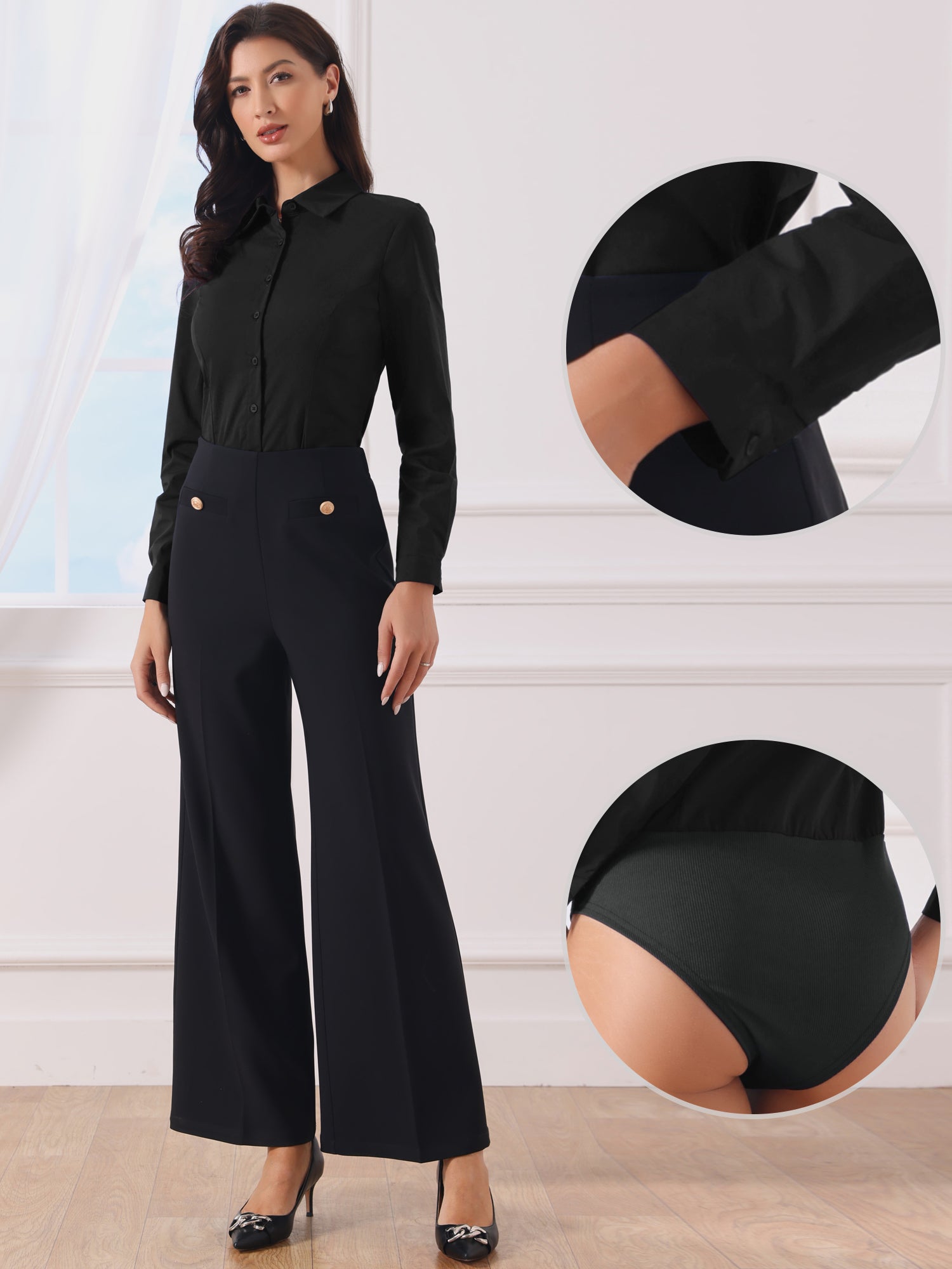 Long Sleeve Leotard Shirt Business Work Button Down Bodysuit
