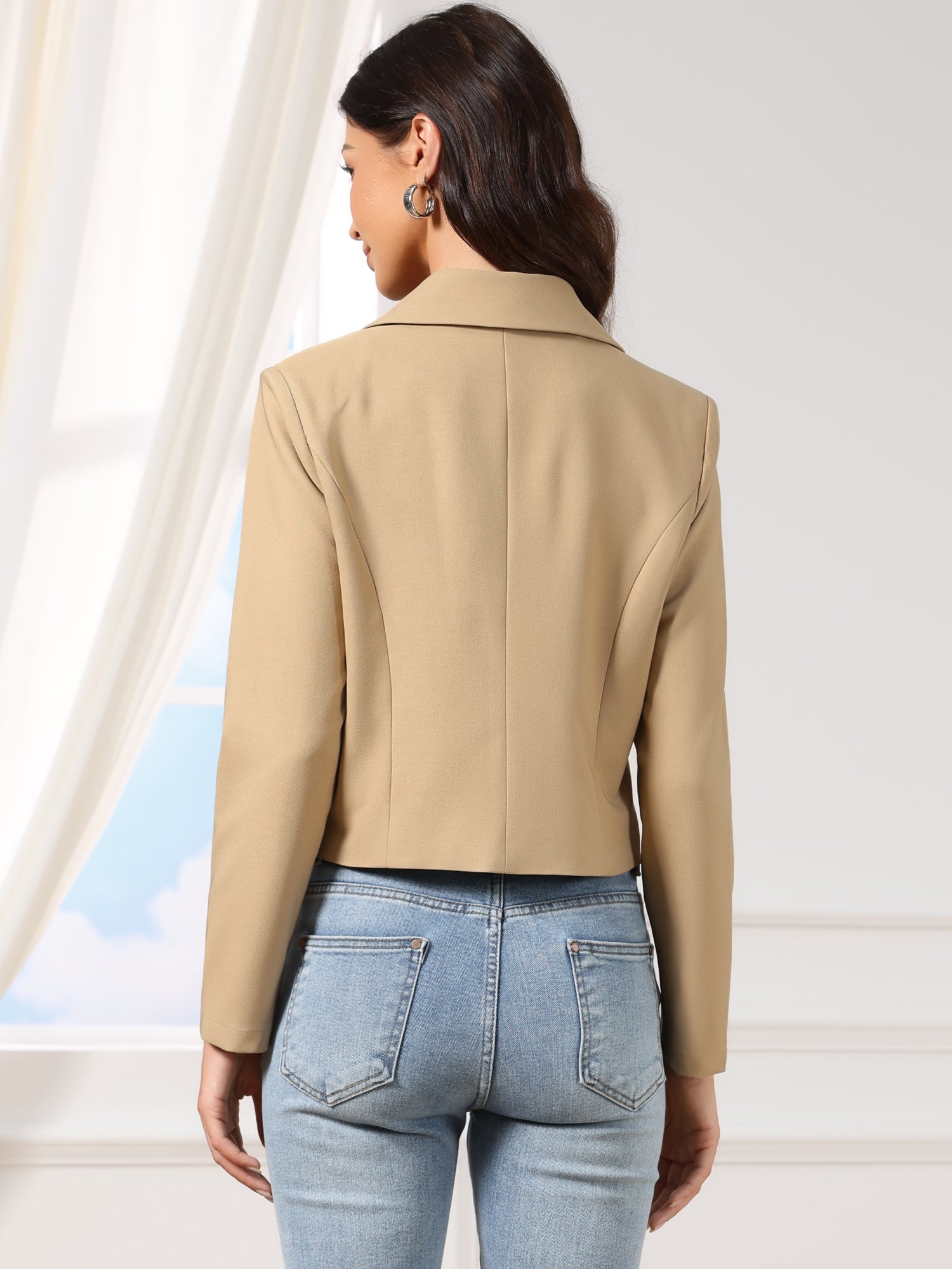 Lapel Collar Work Office Long Sleeve Cropped Blazer