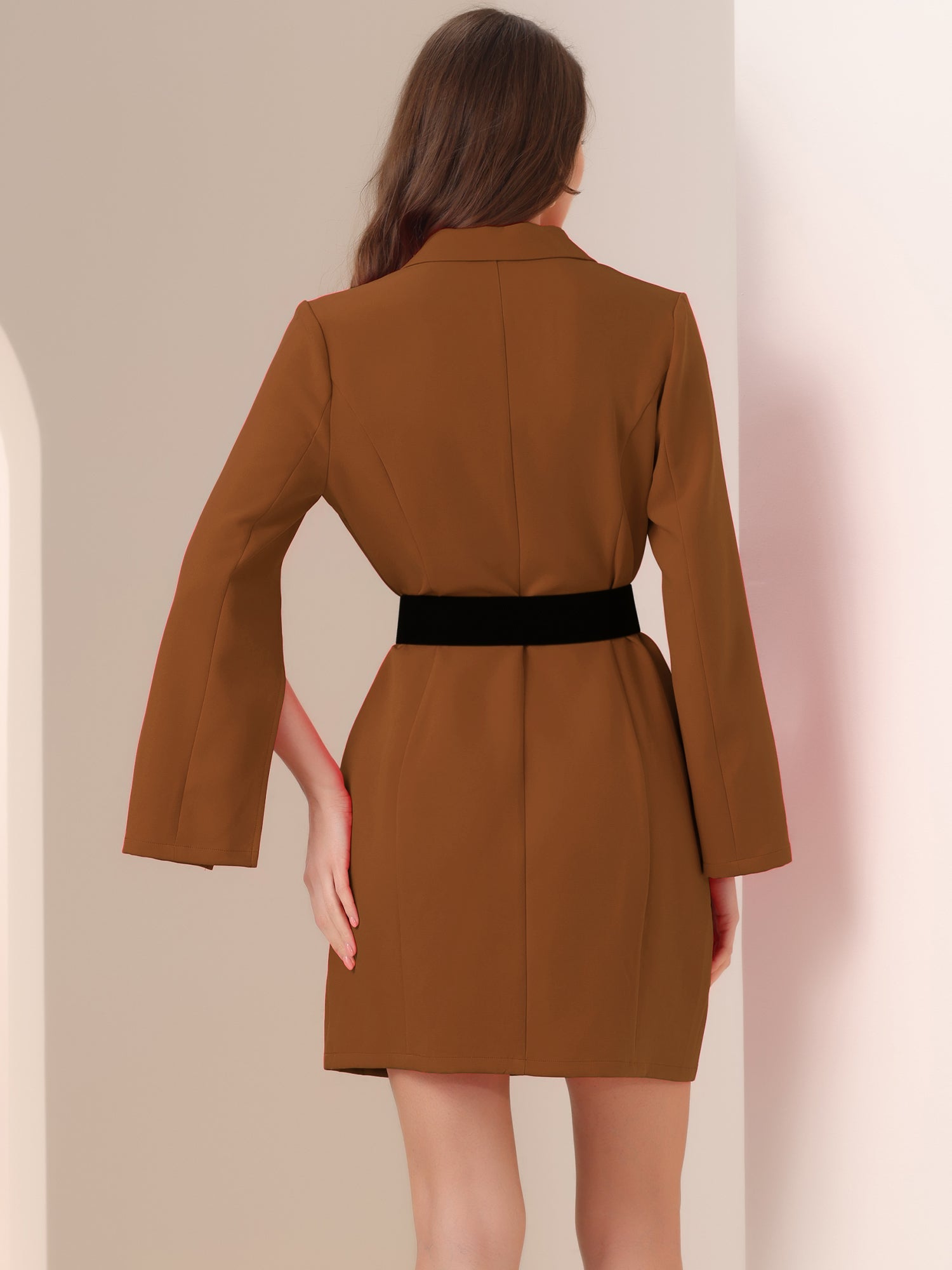 Elegant Slit Sleeve Belted Double Breasted Work Office Blazer Dress