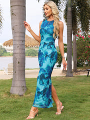 Floral Print Sleeveless Bodycon Cocktail Wedding Guest Maxi Dress