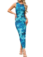 Floral Print Sleeveless Bodycon Cocktail Wedding Guest Maxi Dress