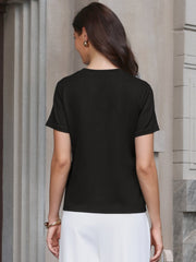 Tweed Neck Short Sleeve Summer Elegant Blouse