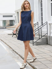 Sleeveless Boat Neck A-Line Mini Denim Dress