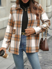 Plaid Button Down Long Sleeves Shirt Jacket Shacket