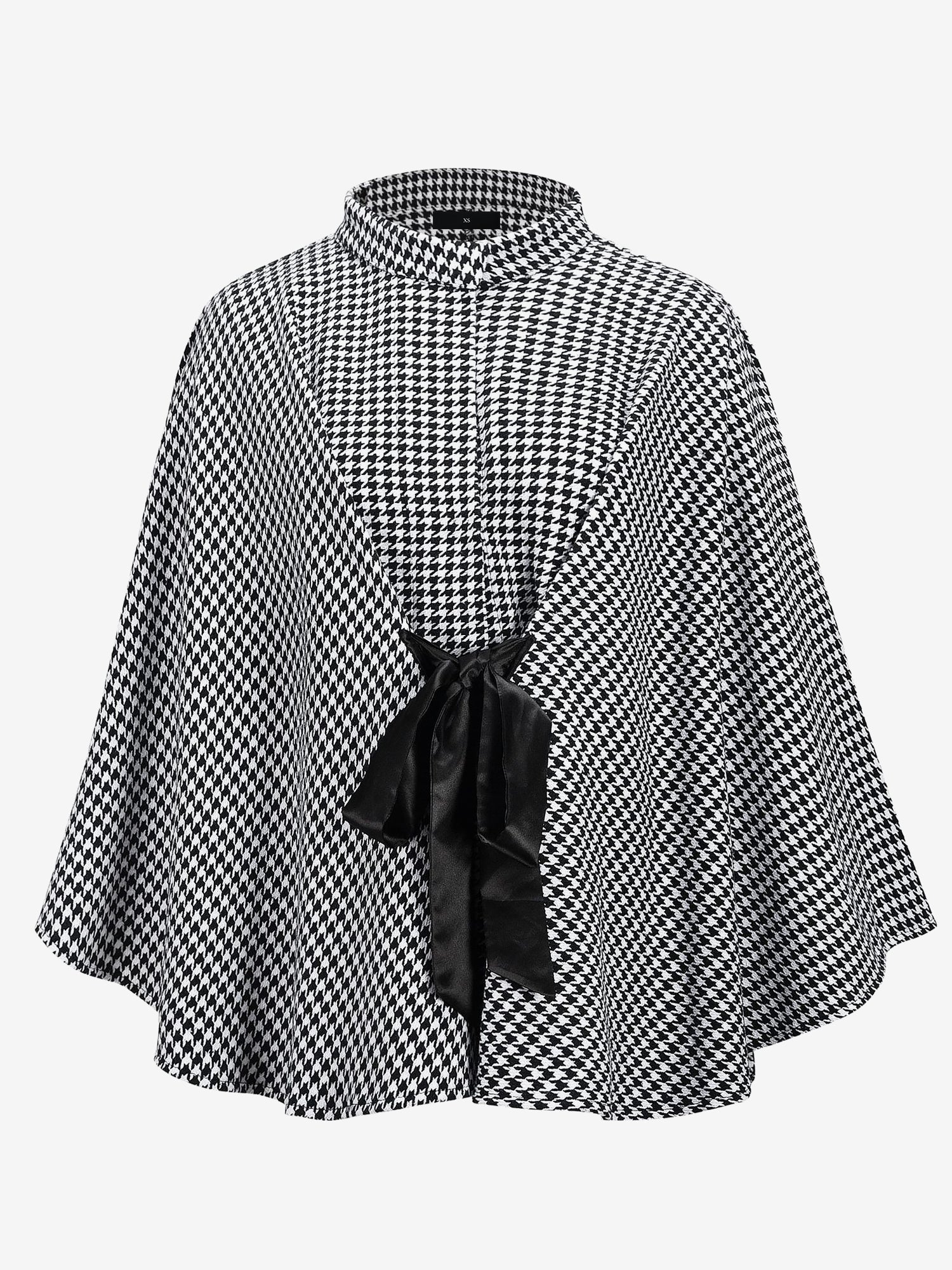 Houndstooth Mock Neck Lace-Up Cape Cloak Jacket