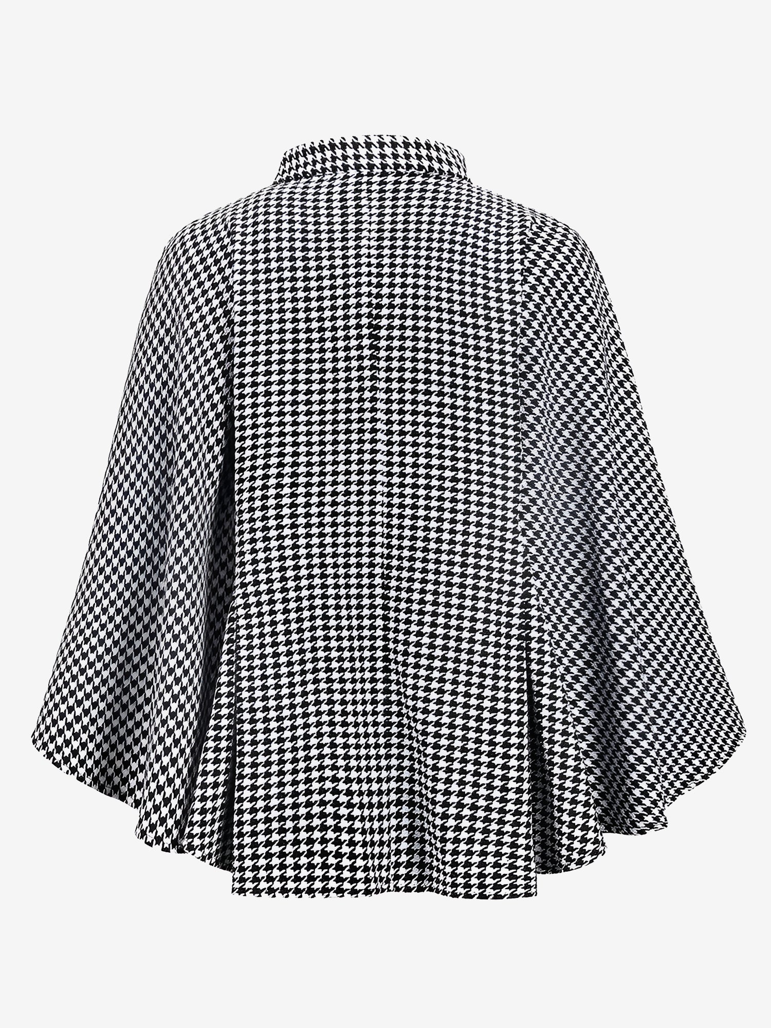 Houndstooth Mock Neck Lace-Up Cape Cloak Jacket