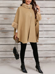 Faux Fur Collar Solid Color Cape Cloak Coat