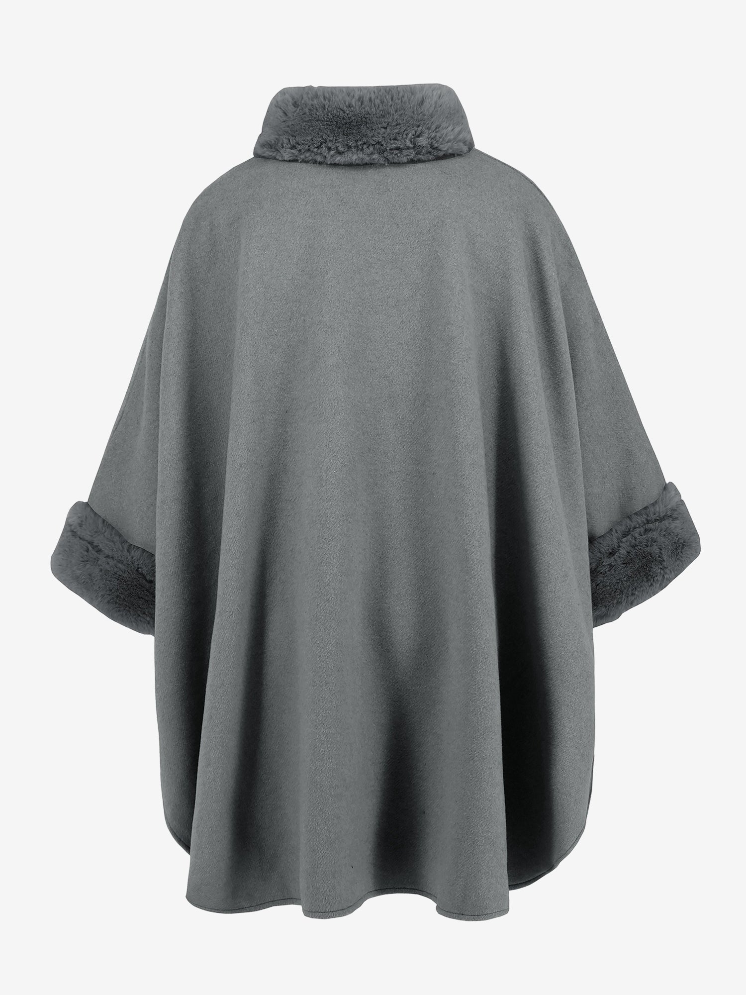 Faux Fur Collar Solid Color Cape Cloak Coat