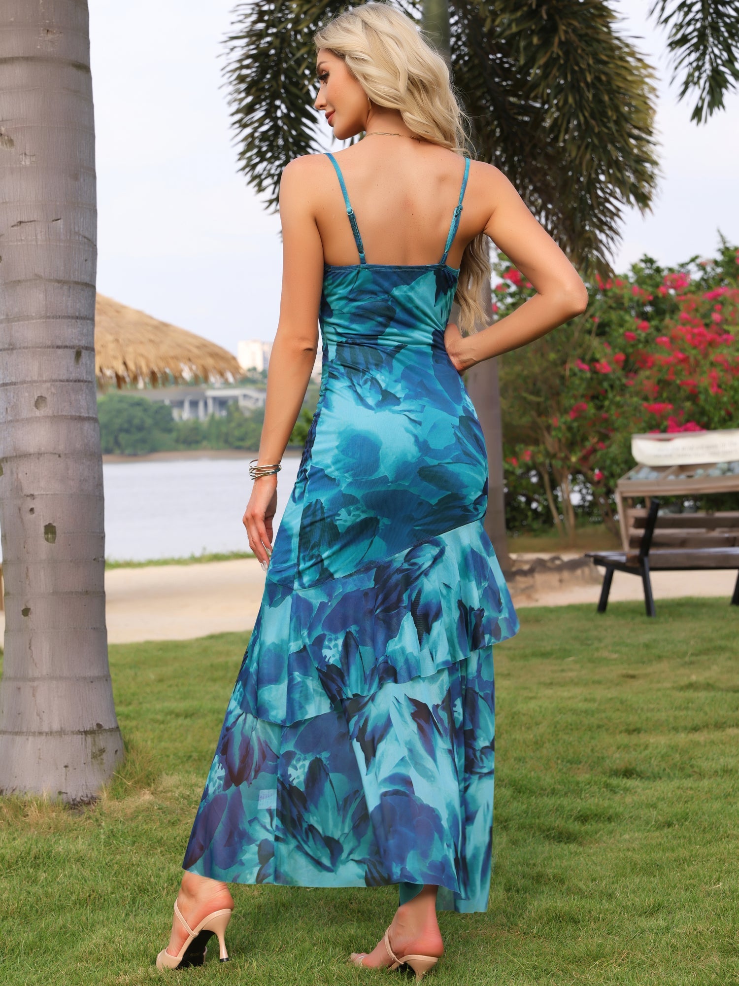 Floral Mesh Ruffled Wedding Guest Bodycon Cami Dress