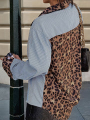 Striped Leopard Patchwork Long Sleeves Shirt