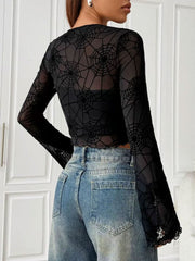 Halloween Mesh Spider Web Cropped Top