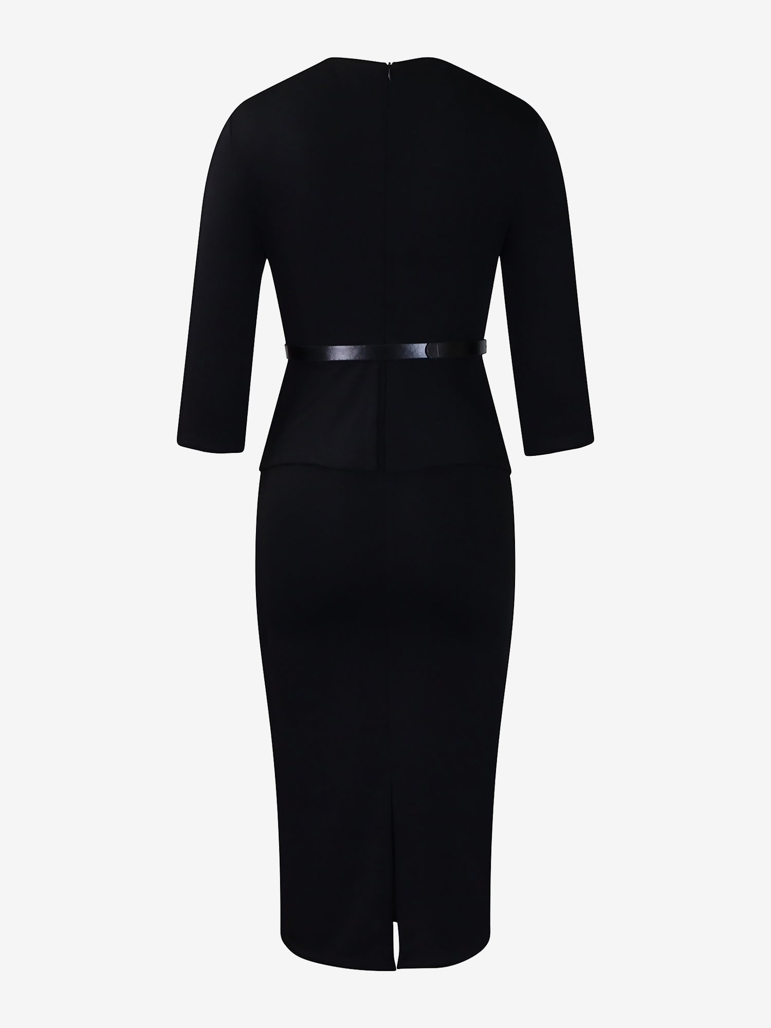 Lapel 3/4 Sleeves Belted Midi Sheath Dress