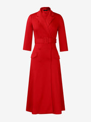 Notched Lapel Double-breasted Belted Midi Dress