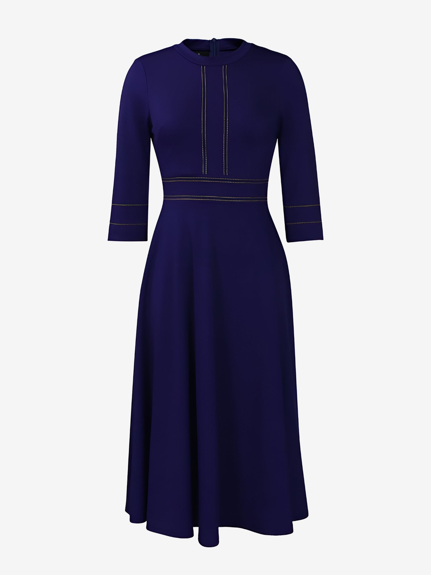 Round Neck 3/4 Sleeves A-Line Midi Work Dress