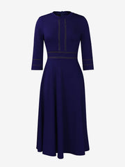 Round Neck 3/4 Sleeves A-Line Midi Work Dress