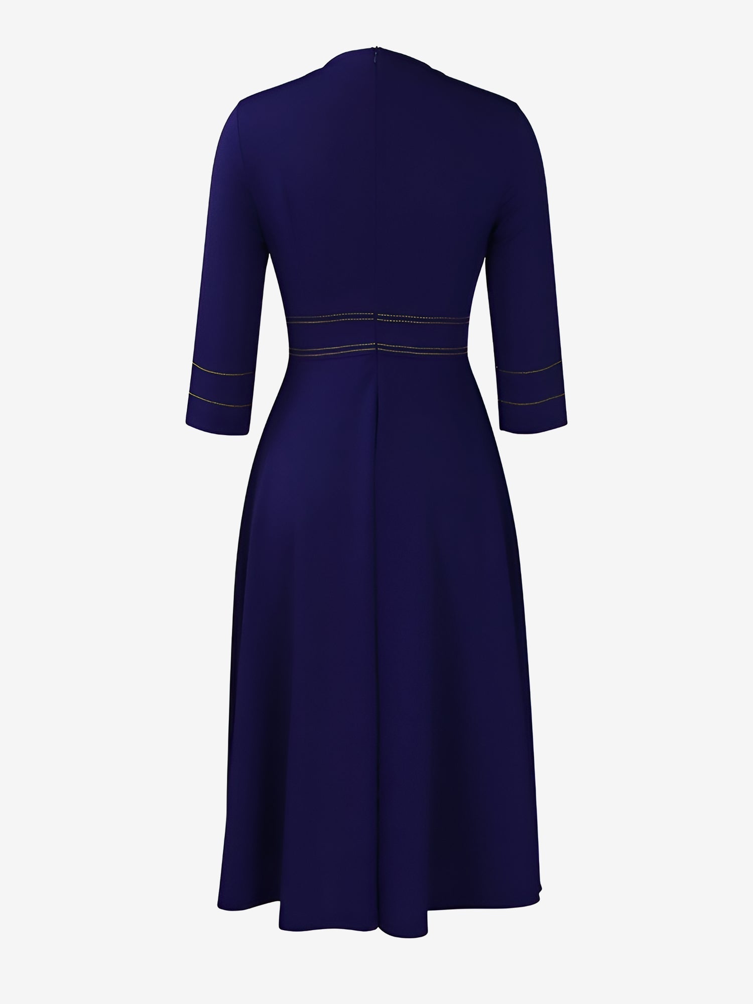 Round Neck 3/4 Sleeves A-Line Midi Work Dress