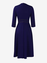 Round Neck 3/4 Sleeves A-Line Midi Work Dress