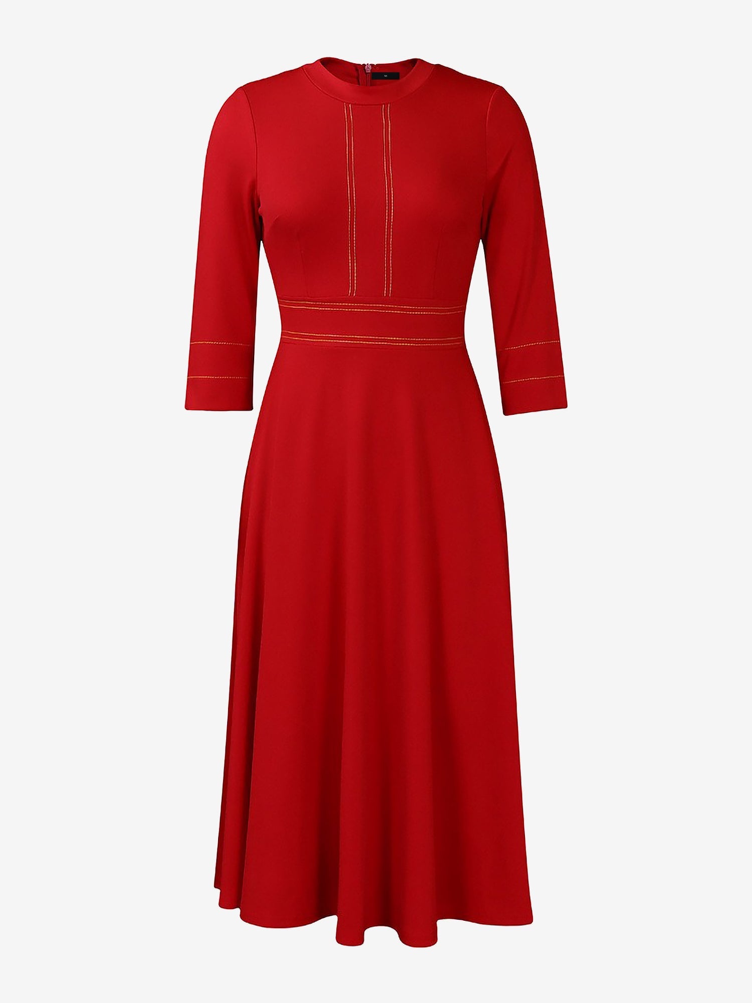 Round Neck 3/4 Sleeves A-Line Midi Work Dress
