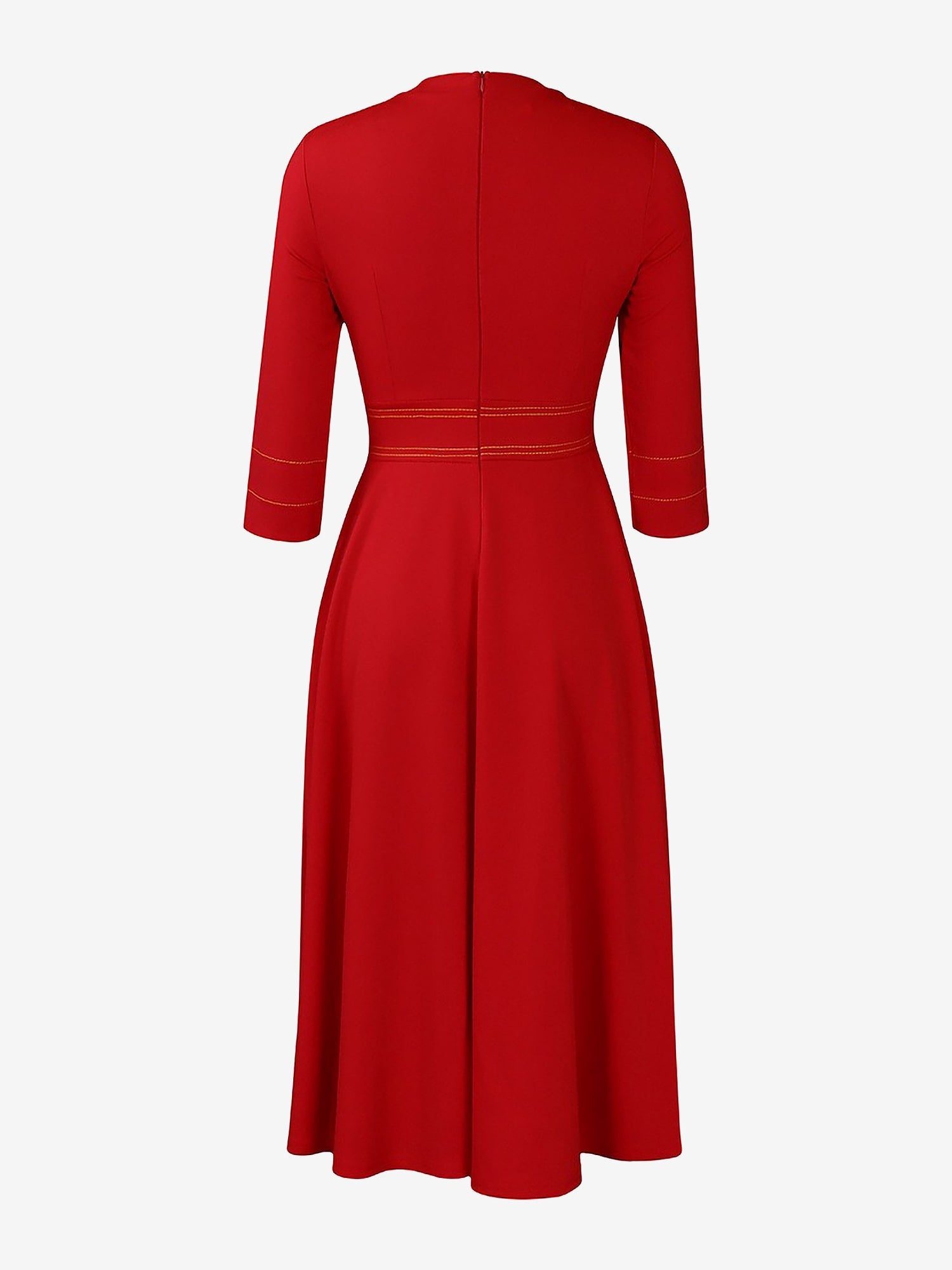 Round Neck 3/4 Sleeves A-Line Midi Work Dress