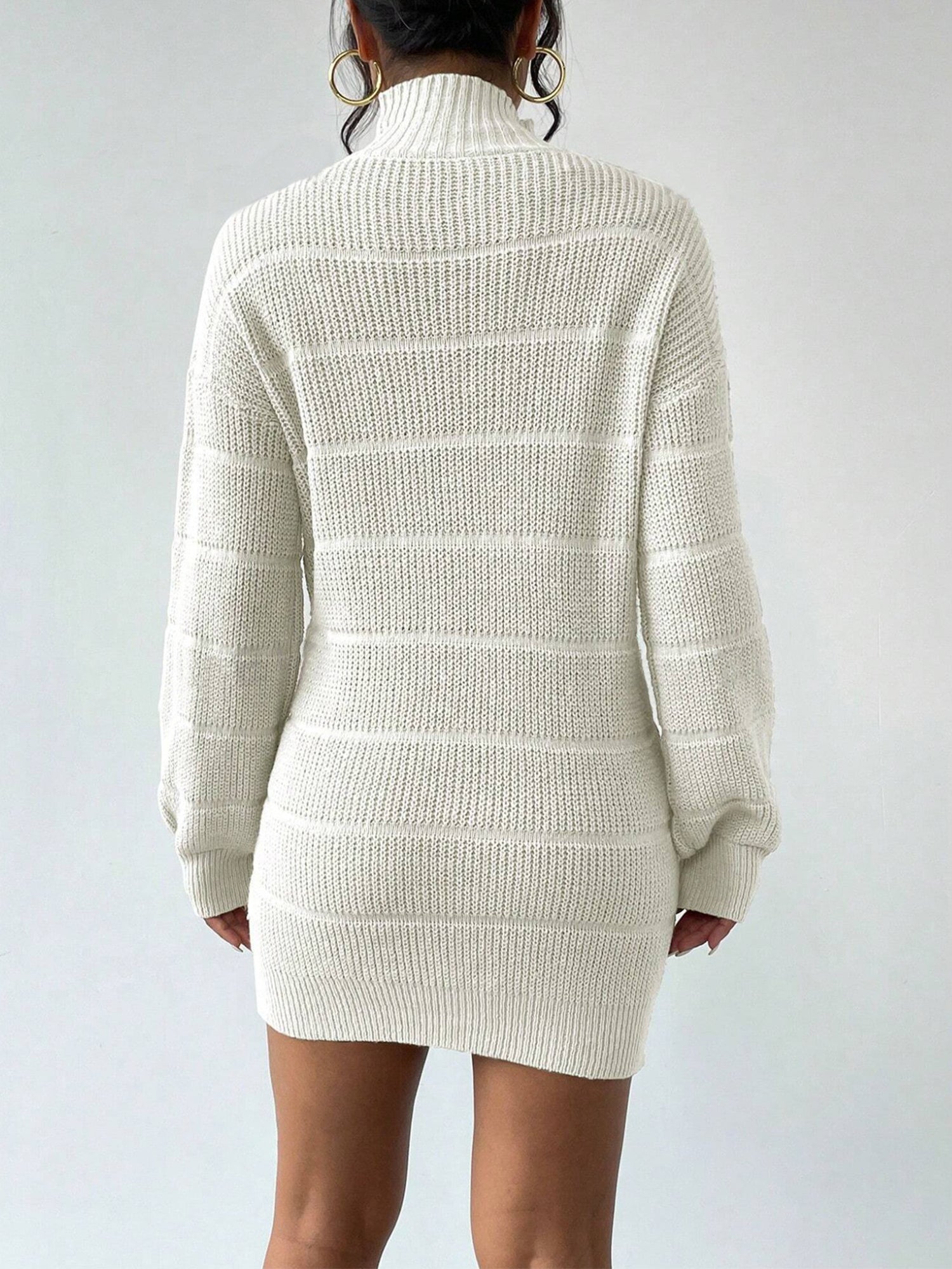 Turtleneck Long Sleeves Knitted Mini Sweater Dresss