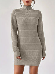 Turtleneck Long Sleeves Knitted Mini Sweater Dresss