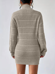 Turtleneck Long Sleeves Knitted Mini Sweater Dresss