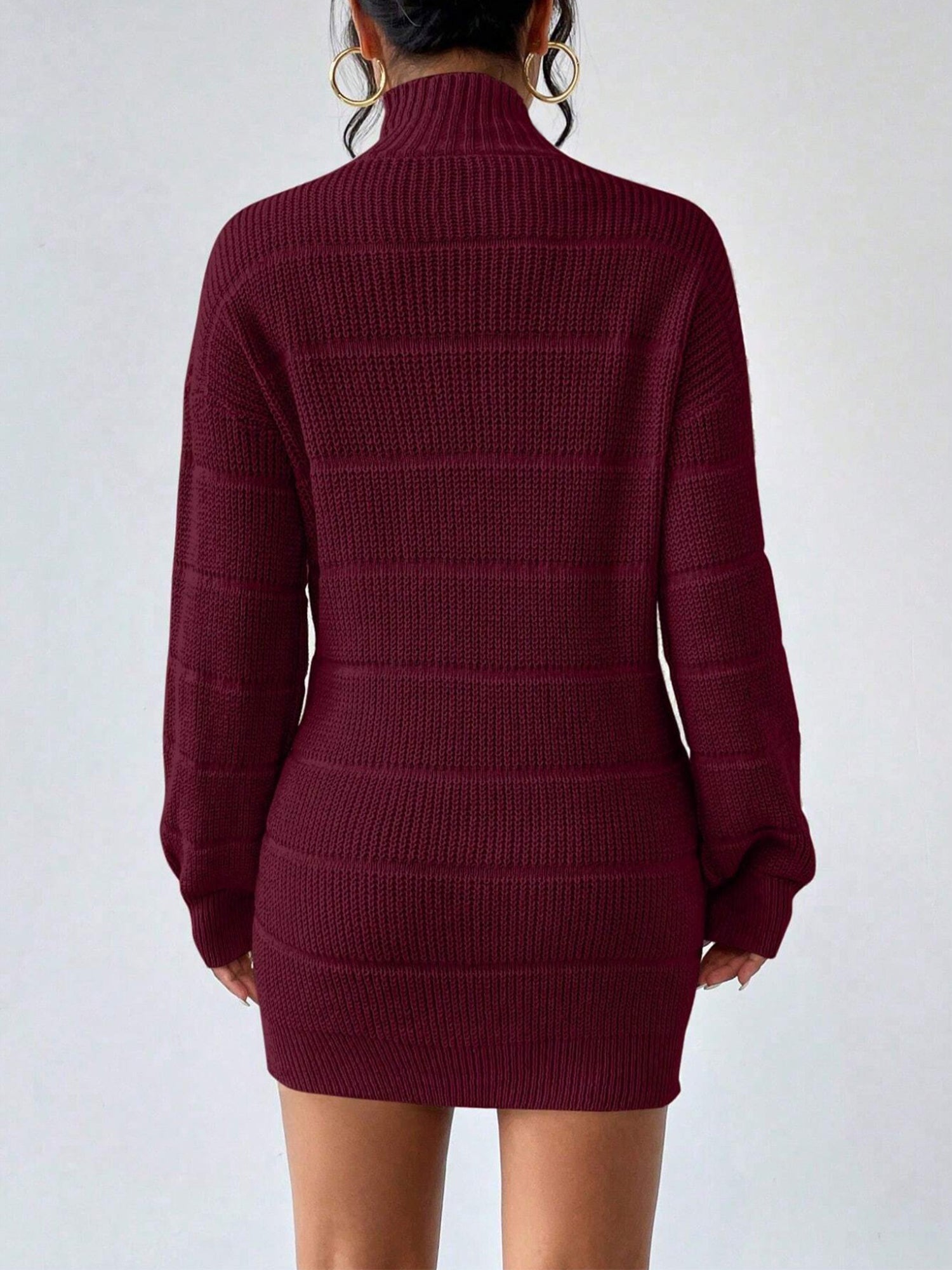 Turtleneck Long Sleeves Knitted Mini Sweater Dresss