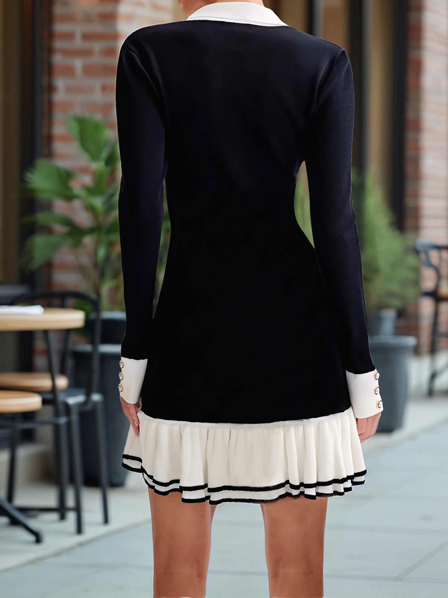 Colorblock Double Layer Ruffle Knit Sweater Dress